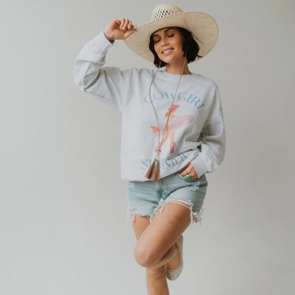 Cowgirl Summer Graphic White Sweatshirt Western Rodeo Surfing Sz S/M Cotton - Picture 3 of 13